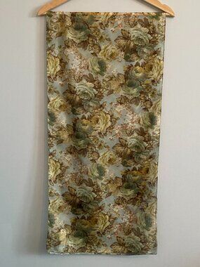 Vintage Made in Italy Oldstock Sheer Scarf Green, Pink, Blue, Cabbage Rose Print